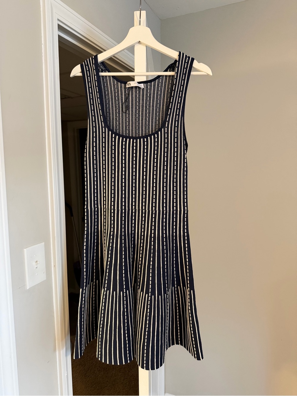 Zara Navy and White Striped Sleeveless Mini Dress